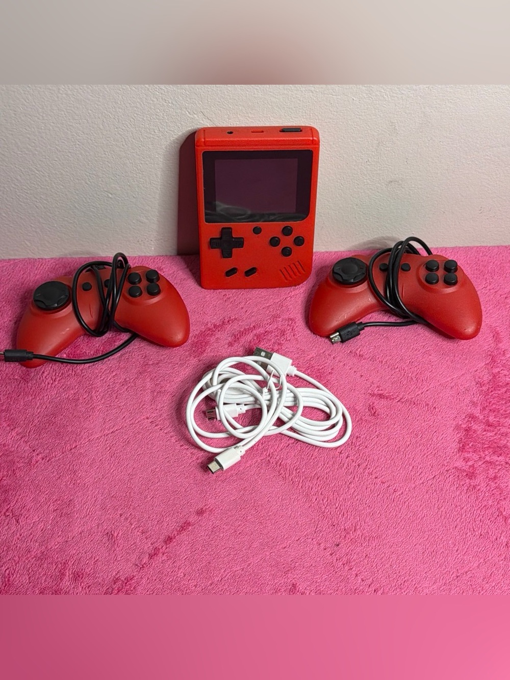 Nentendo Handheld Retro-Style Gaming Console with Two Red Controllers